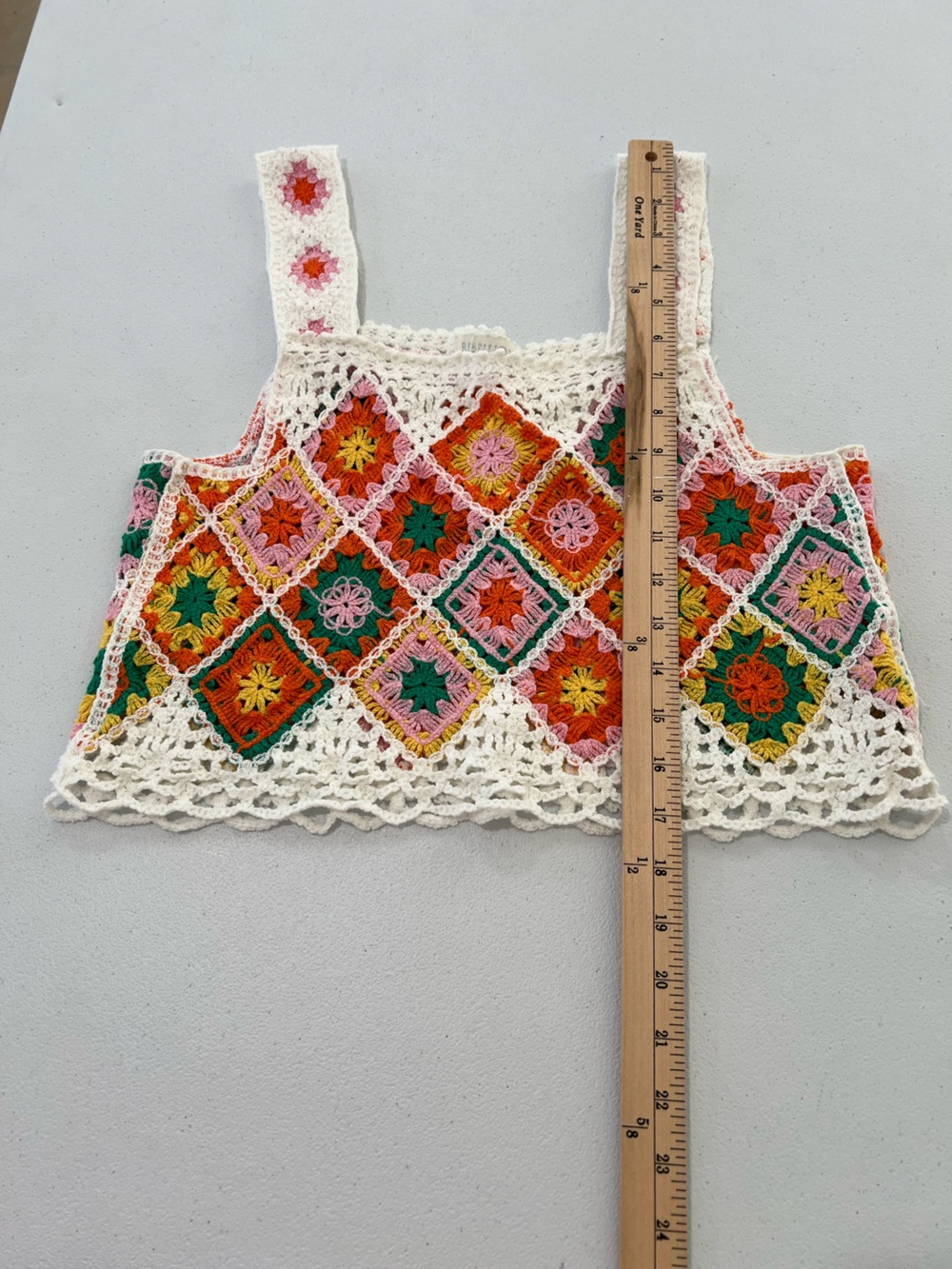 REBELLION White Crochet Floral Patchwork Crop Tank Top boho   XL - Picture 6 of 9
